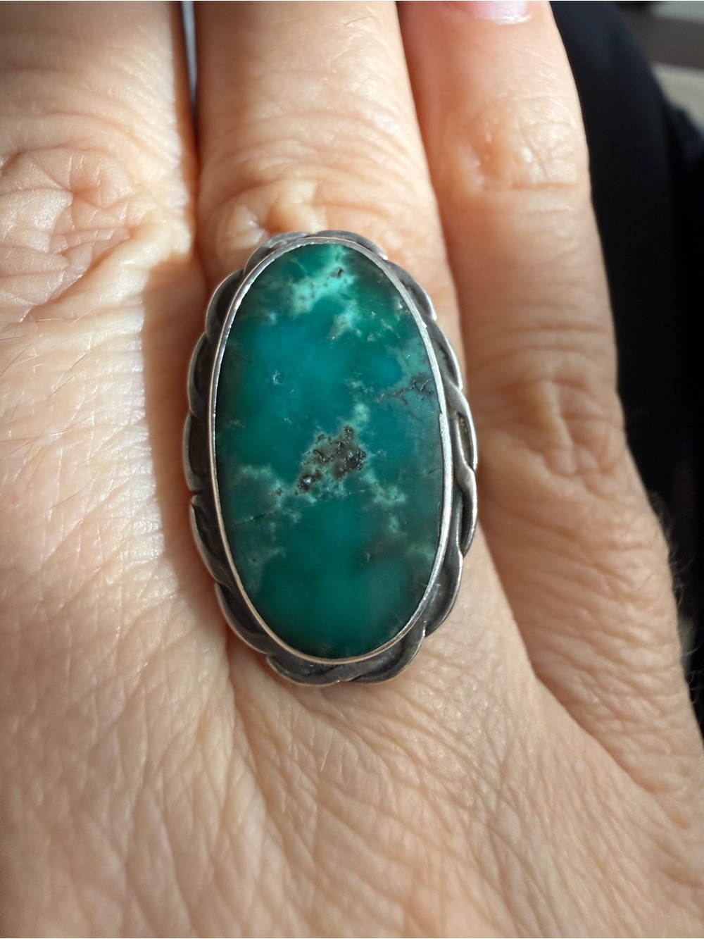 Navajo Sterling Silver Ring set with Natural American Teal Turquoise